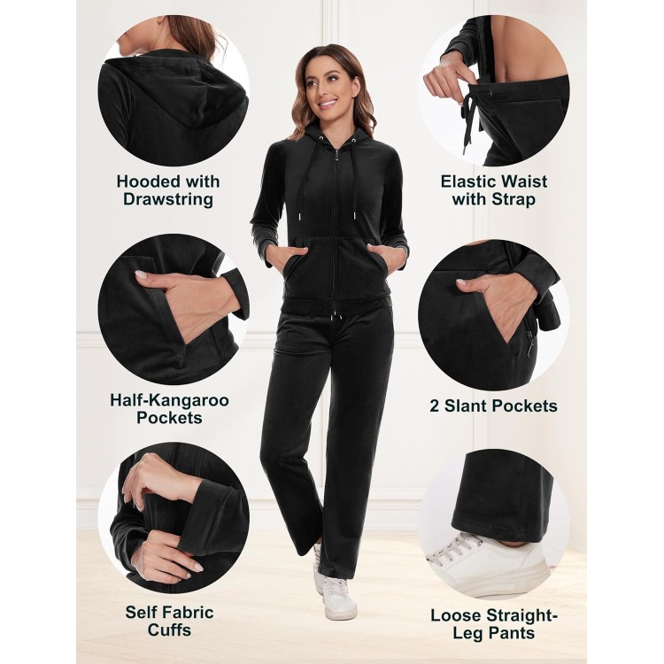 ROYAL MATRIX Women's Velour Tracksuit - 2 Pieces Velour Sweatsuits Velvet Track Suits Set Full Zip Hoodie & Sweatpants Sets