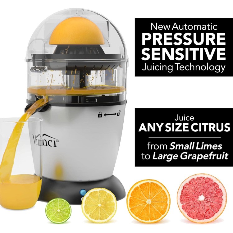 Vinci Hands Free Electric Citrus Juicer, 1-Button Juicer Machine, Orange Lime Grapefruit Lemon Squeezer, Easy to Clean Orange Juicer Squeezer, Black/Stainless Steel