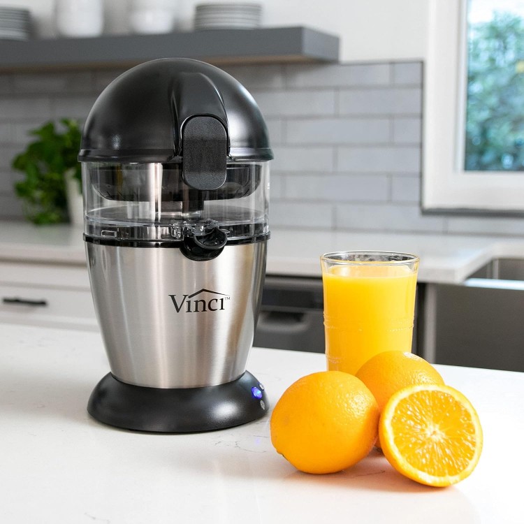 Vinci Hands Free Electric Citrus Juicer, 1-Button Juicer Machine, Orange Lime Grapefruit Lemon Squeezer, Easy to Clean Orange Juicer Squeezer, Black/Stainless Steel