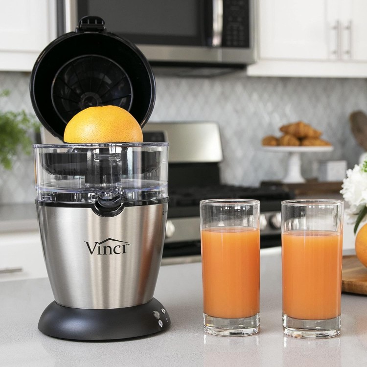 Vinci Hands Free Electric Citrus Juicer, 1-Button Juicer Machine, Orange Lime Grapefruit Lemon Squeezer, Easy to Clean Orange Juicer Squeezer, Black/Stainless Steel