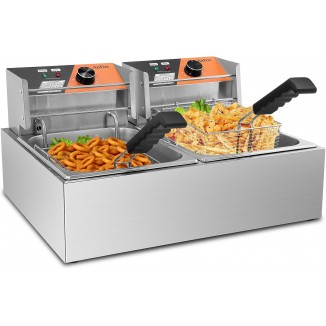 Commercial Deep Fryer 20.7Qt/20L Dual Tank Deep Fryers with Baskets 0.8mm Thickened Stainless Steel Electric Countertop Fryer with Adjustable Temperature, 1700w x2, 110v