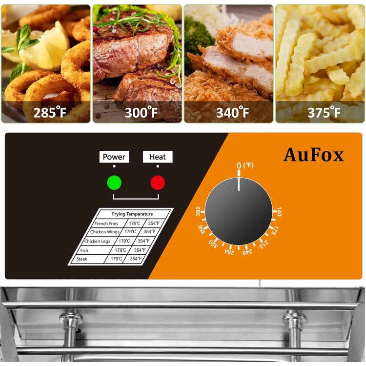 Commercial Deep Fryer 20.7Qt/20L Dual Tank Deep Fryers with Baskets 0.8mm Thickened Stainless Steel Electric Countertop Fryer with Adjustable Temperature, 1700w x2, 110v