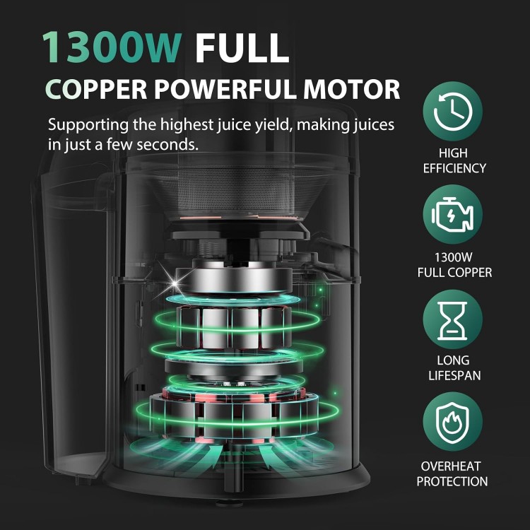 1300W KOIOS Centrifugal Juicer Machines, Juice Extractor with Extra Large 3inch Feed Chute, Full Copper Motor, Titanium-Plated Filter, High Juice Yield, 3 Speeds Mode,Easy to Clean with Brush, Non-BPA