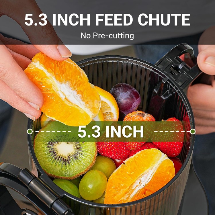 Juicer Machines, AMZCHEF 5.3-Inch Self-Feeding Masticating Juicer Fit Whole Fruits & Vegetables, Cold Press Electric Juicer Machines with High Juice Yield, Easy Cleaning, BPA Exclude, 250W-Black