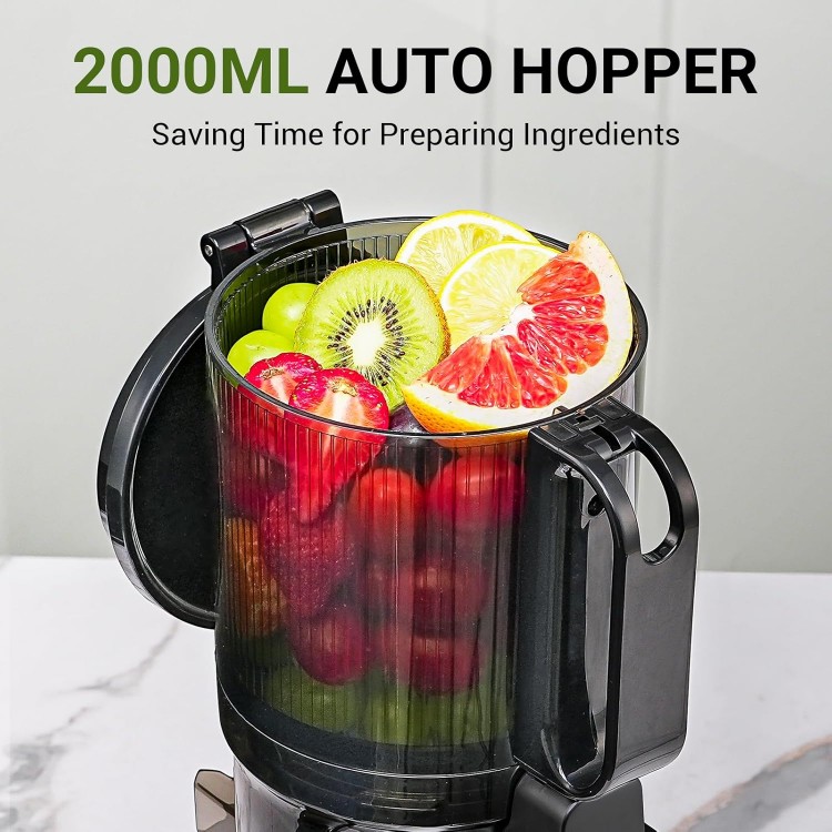 Juicer Machines, AMZCHEF 5.3-Inch Self-Feeding Masticating Juicer Fit Whole Fruits & Vegetables, Cold Press Electric Juicer Machines with High Juice Yield, Easy Cleaning, BPA Exclude, 250W-Black