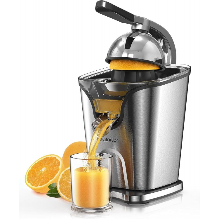 Healnitor 150W Electric Citrus Juicer Squeezer with 2 Cones, Stainless Steel Quiet Orange Juice Extractor Machines for Lime Grapefruit Lemon, Detachable Design