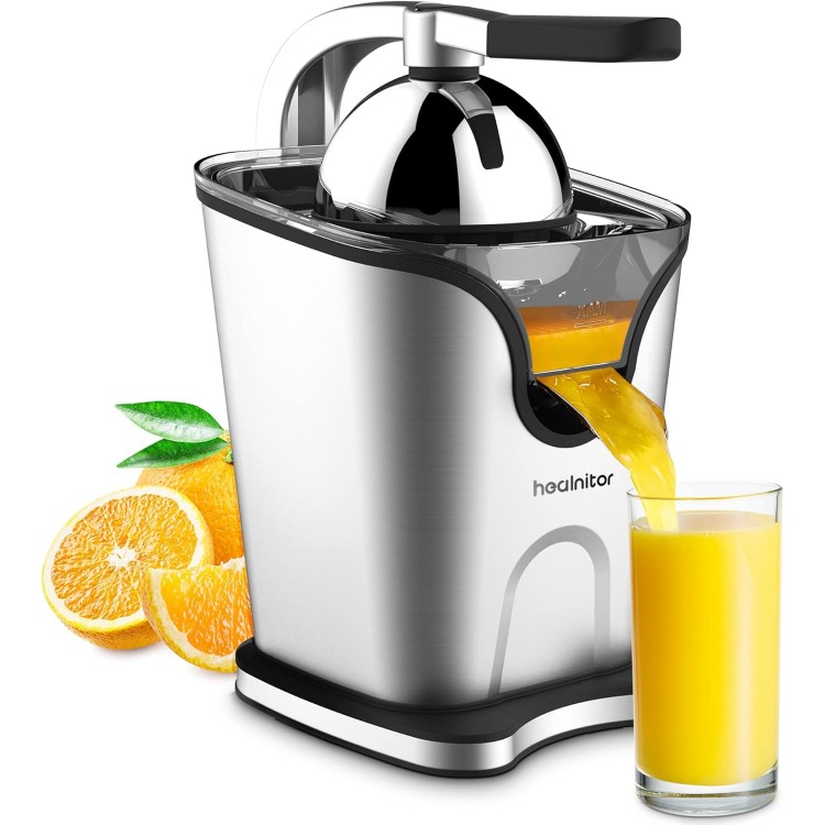 Healnitor 150W Electric Citrus Juicer Squeezer with 2 Cones, Stainless Steel Quiet Orange Juice Extractor Machines for Lime Grapefruit Lemon, Detachable Design