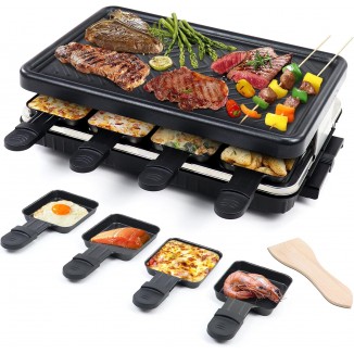 Fajiabao Electric Korean BBQ Indoor Grill Table Smokeless Portable Raclette Grill Nonstick with 8 Cheese Maker Pans Temperature Control & Dishwasher Safe 1300W Ideal for Parties and Family Fun