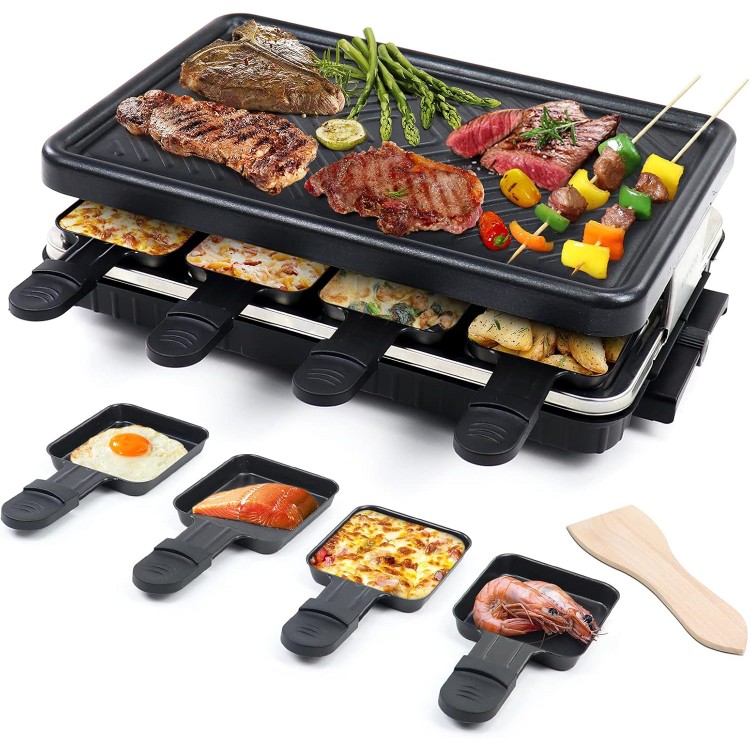 Fajiabao Electric Korean BBQ Indoor Grill Table Smokeless Portable Raclette Grill Nonstick with 8 Cheese Maker Pans Temperature Control & Dishwasher Safe 1300W Ideal for Parties and Family Fun