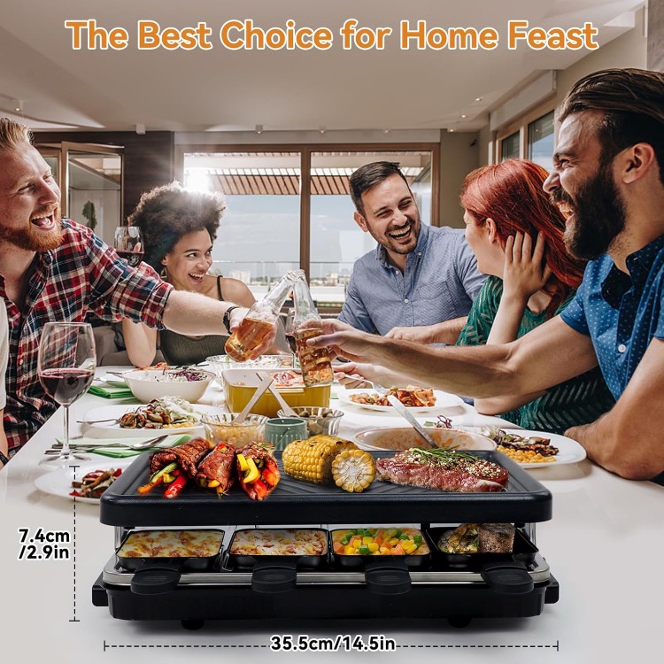 Fajiabao Electric Korean BBQ Indoor Grill Table Smokeless Portable Raclette Grill Nonstick with 8 Cheese Maker Pans Temperature Control & Dishwasher Safe 1300W Ideal for Parties and Family Fun