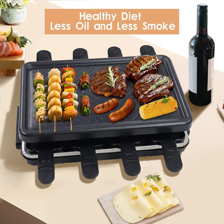 Fajiabao Electric Korean BBQ Indoor Grill Table Smokeless Portable Raclette Grill Nonstick with 8 Cheese Maker Pans Temperature Control & Dishwasher Safe 1300W Ideal for Parties and Family Fun