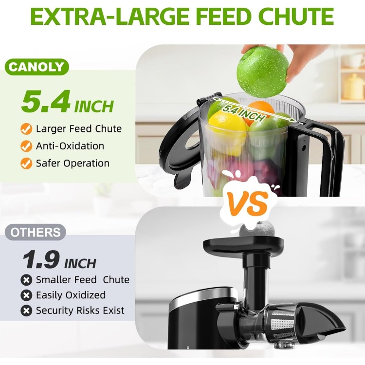 Cold Press Juicer, 5.4 Extra Large Feed Chute Fit Whole Fruits & Vegetables, 350W Professional Slow Masticating Juicer Machines, Easy to Clean