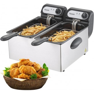 3000W Electric Commercial Deep Fryer With Baskets & Lids,2x3l Stainless Steel Double Deep Fryer,Small Deep Fryer With Basket,Temperature Control,Overheat Protection