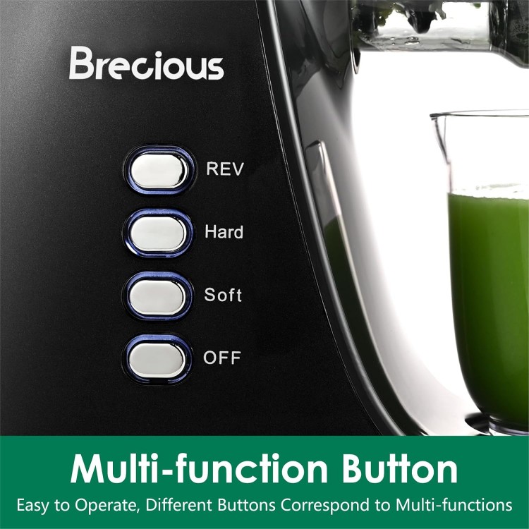 Slow Masticating Juicer,Brecious Cold Press Juicer with 2 Speed Modes & Quiet Motor,Juicer Machines Vegetable and Fruit with Reverse Function,Celery Juicer,BPA-Free,Easy to Clean (Black)