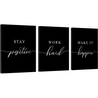 Work Hard Prints,Framed Canvas Wall Art Success Quote, Office Wall Art, Black Large Poster, Positive Motivational Set of 3 Prints, Stay Positive Poster, Office Decor Prints (E-3pcs,16x24inchx3pcs)