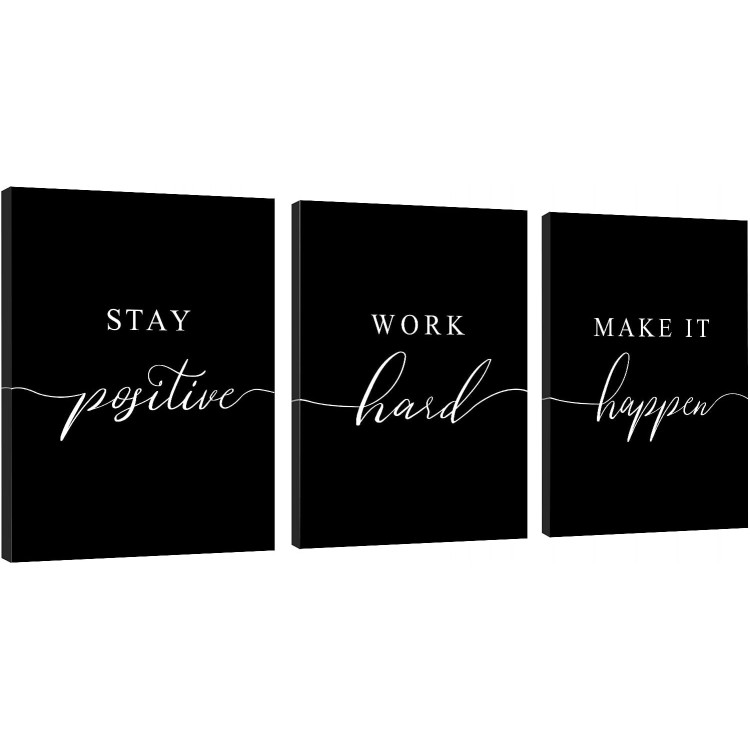 Work Hard Prints,Framed Canvas Wall Art Success Quote, Office Wall Art, Black Large Poster, Positive Motivational Set of 3 Prints, Stay Positive Poster, Office Decor Prints (E-3pcs,16x24inchx3pcs)