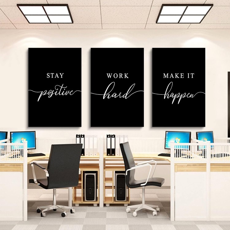 Work Hard Prints,Framed Canvas Wall Art Success Quote, Office Wall Art, Black Large Poster, Positive Motivational Set of 3 Prints, Stay Positive Poster, Office Decor Prints (E-3pcs,16x24inchx3pcs)