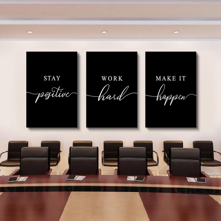 Work Hard Prints,Framed Canvas Wall Art Success Quote, Office Wall Art, Black Large Poster, Positive Motivational Set of 3 Prints, Stay Positive Poster, Office Decor Prints (E-3pcs,16x24inchx3pcs)