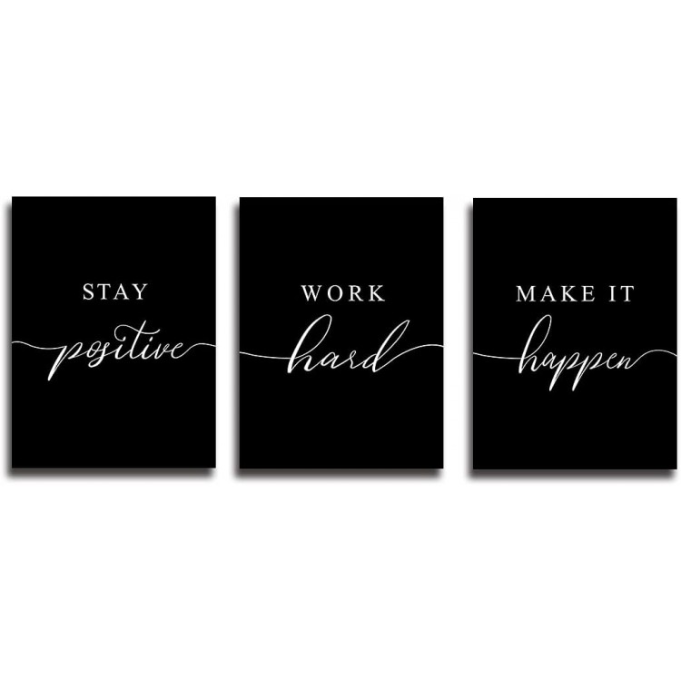 Work Hard Prints,Framed Canvas Wall Art Success Quote, Office Wall Art, Black Large Poster, Positive Motivational Set of 3 Prints, Stay Positive Poster, Office Decor Prints (E-3pcs,16x24inchx3pcs)