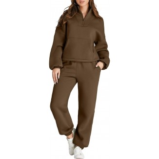 Herseas Lounge Sets For Women 2024 Oversized Half Zip Sweatshirt Jogger Sweatpant 2 Piece Outfits Sweatsuit Tracksuit