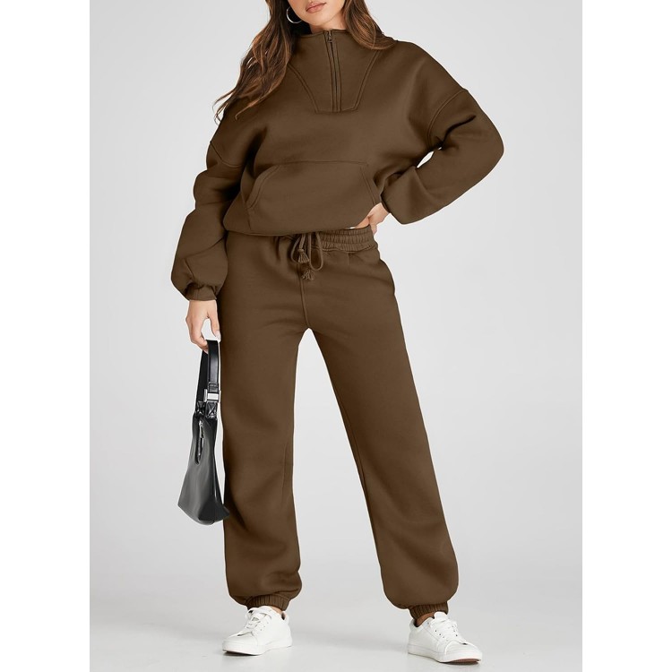 Herseas Lounge Sets For Women 2024 Oversized Half Zip Sweatshirt Jogger Sweatpant 2 Piece Outfits Sweatsuit Tracksuit