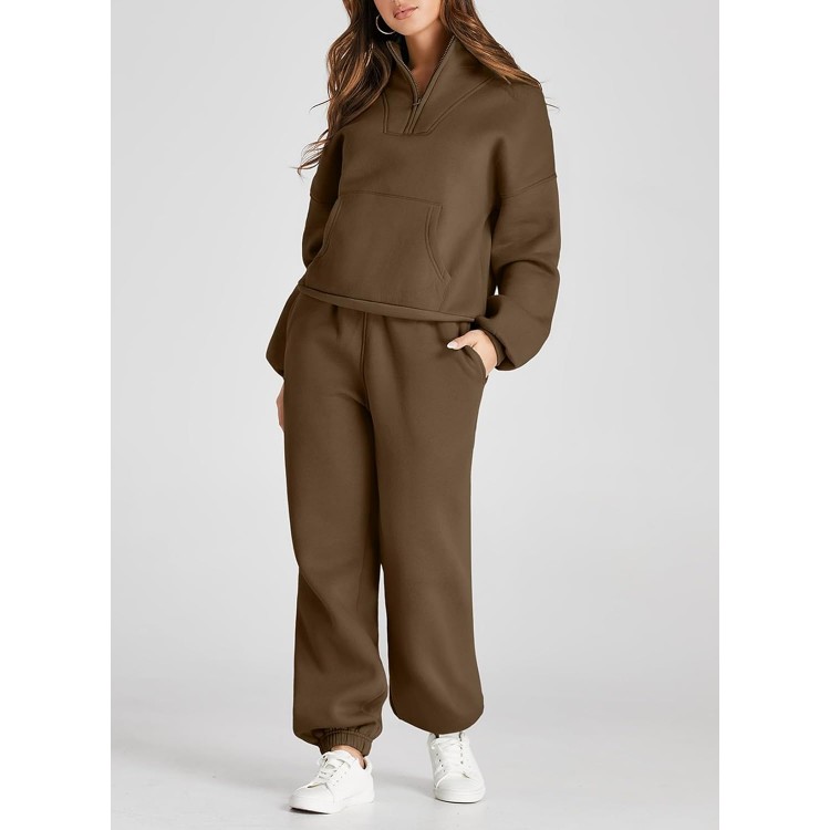 Herseas Lounge Sets For Women 2024 Oversized Half Zip Sweatshirt Jogger Sweatpant 2 Piece Outfits Sweatsuit Tracksuit