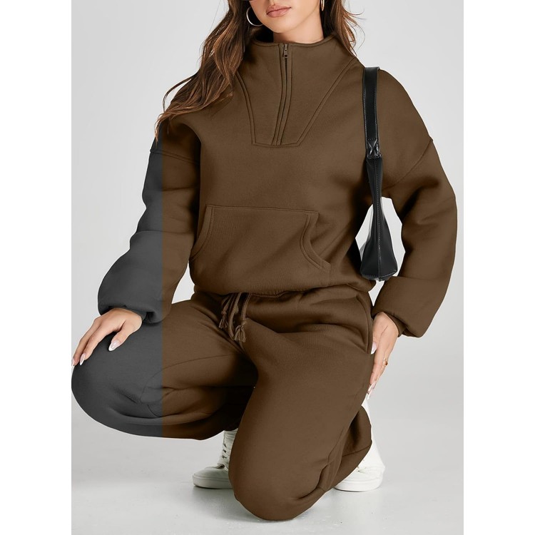 Herseas Lounge Sets For Women 2024 Oversized Half Zip Sweatshirt Jogger Sweatpant 2 Piece Outfits Sweatsuit Tracksuit