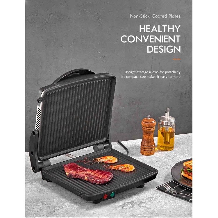 Panini Press Grill, Yabano Gourmet Sandwich Maker Non-Stick Coated Plates 11 x 9.8, Opens 180 Degrees to Fit Any Type or Size of Food, Stainless Steel Surface and Removable Drip Tray, 4 Slice