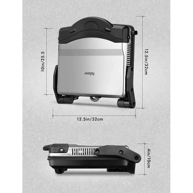 Panini Press Grill, Yabano Gourmet Sandwich Maker Non-Stick Coated Plates 11 x 9.8, Opens 180 Degrees to Fit Any Type or Size of Food, Stainless Steel Surface and Removable Drip Tray, 4 Slice