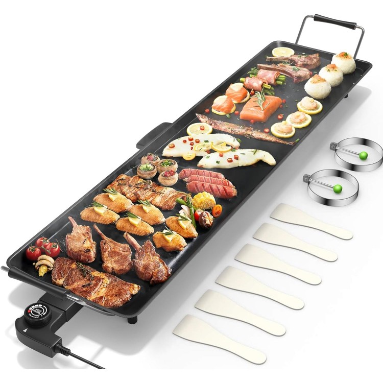 Costzon 35 Electric Griddle Teppanyaki Grill BBQ, Nonstick Extra Large Griddle Long Countertop Grill with Adjustable Temperature & Drip Tray, Indoor Outdoor Cooking Plates for Pancake Barbecue