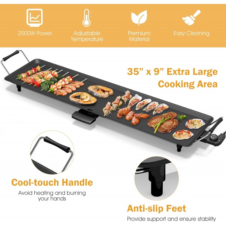 ARLIME Electric Griddle, 35 Teppanyaki Grill w/Extra Large Tabletop, Portable BBQ Grill Electric with Drip Pan & Adjustable Temperature, Long Griddle for Party, Home, Camping, Cooking