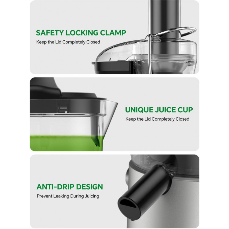 Juicer, 1200W Juicer Machine with 3 Feed Chute for Whole Fruits and Vegs, Dual Speeds Centrifugal Juice Extractor, High Juice Yield, Full Copper Motor, Easy to Clean, BPA Free