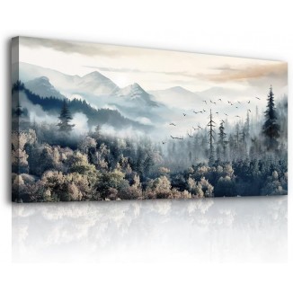 hyidecorart Large Size Wall Art For Living Room Framed Canvas Wall Decor For Office Bedroom Wall Decoration Artwork Poster Wall Painting Canvas Prints Home Decor Works Fog forest landscape Pictures