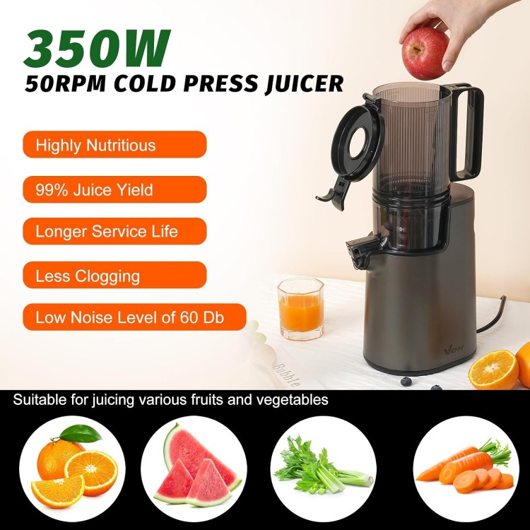 LQZ Cold Press Juicer,Slow Masticating Juicer Machines,5.3 Large Bore Feed Chute Fit Whole Vegetables and Fruits,350W Juice Extractor Machine,Easy to Clean Juicer(Black)