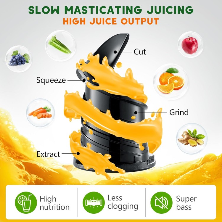 LQZ Cold Press Juicer,Slow Masticating Juicer Machines,5.3 Large Bore Feed Chute Fit Whole Vegetables and Fruits,350W Juice Extractor Machine,Easy to Clean Juicer(Black)