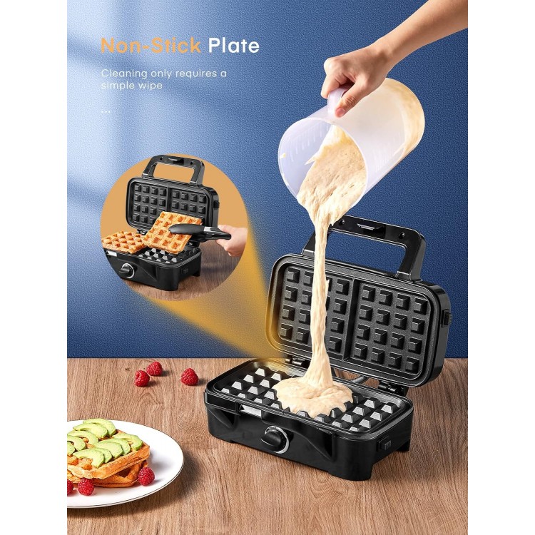 HOUSNAT Sandwich Maker, 3 in 1 Waffle Maker with Removable Plates, 1200W Panini Press with Interchangeable Non-Stick Plates, Indicator Lights, 5-gear Temperature Control (Black)