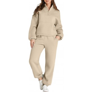 Herseas Lounge Sets For Women 2024 Oversized Half Zip Sweatshirt Jogger Sweatpant 2 Piece Outfits Sweatsuit Tracksuit