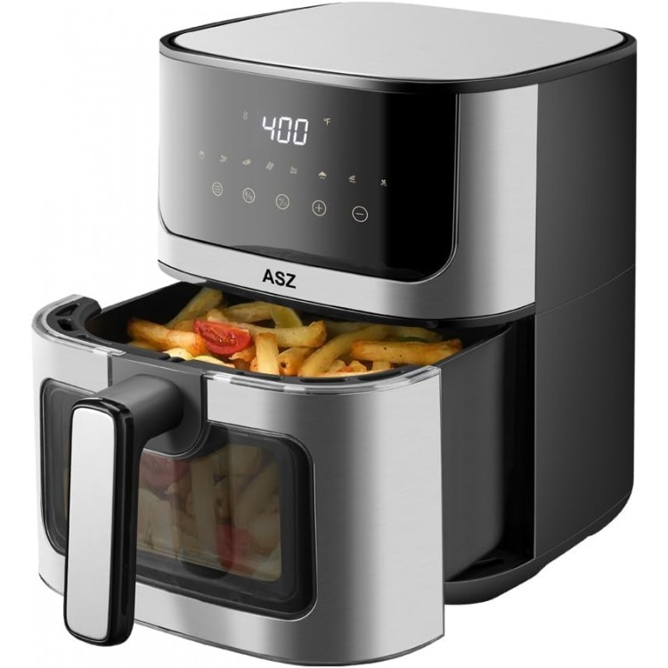 Compact 5 qt Air Fryer with Window- Digital Airfryer 5qt for 2-3 people - 8 Presets Bake Toast Broil Reheat Bacon Fries Chicken Shrimp- 1400W, Non-Stick, 400℉, Auto Shutoff, Kitchen Appliance