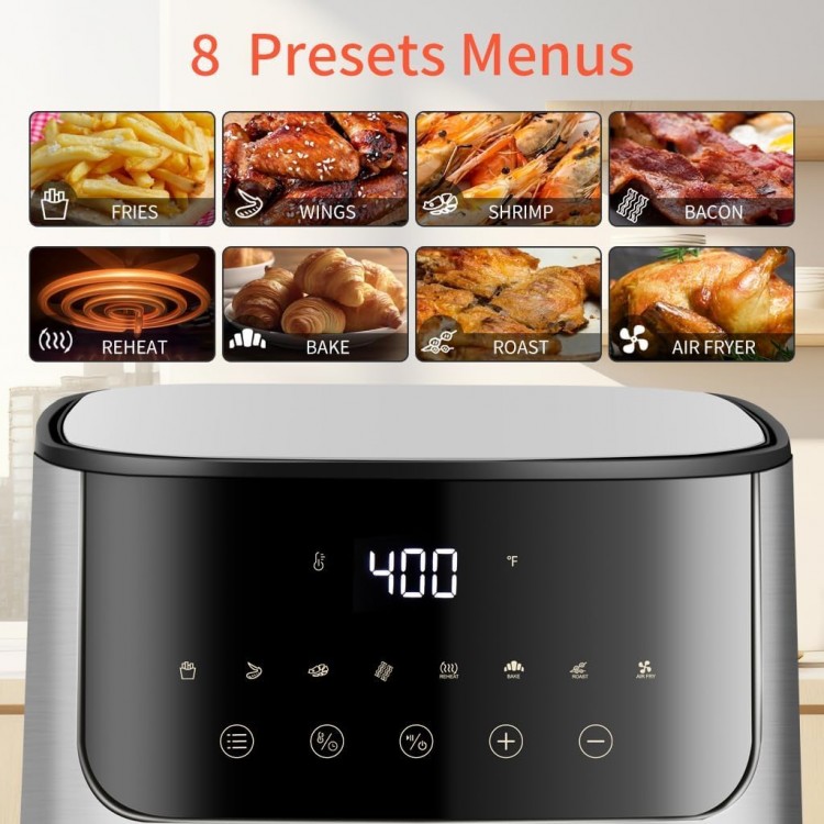 Compact 5 qt Air Fryer with Window- Digital Airfryer 5qt for 2-3 people - 8 Presets Bake Toast Broil Reheat Bacon Fries Chicken Shrimp- 1400W, Non-Stick, 400℉, Auto Shutoff, Kitchen Appliance