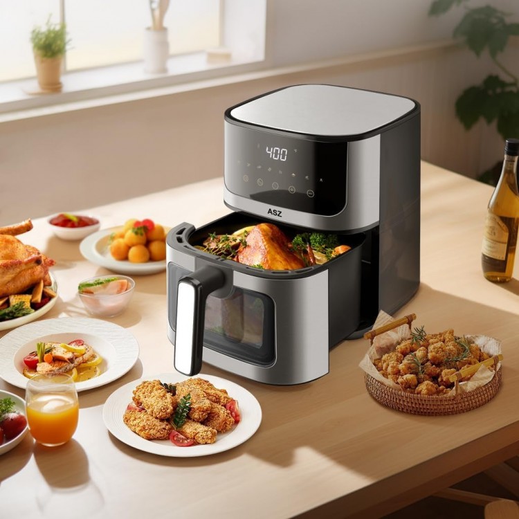 Compact 5 qt Air Fryer with Window- Digital Airfryer 5qt for 2-3 people - 8 Presets Bake Toast Broil Reheat Bacon Fries Chicken Shrimp- 1400W, Non-Stick, 400℉, Auto Shutoff, Kitchen Appliance