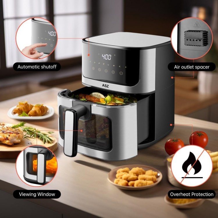 Compact 5 qt Air Fryer with Window- Digital Airfryer 5qt for 2-3 people - 8 Presets Bake Toast Broil Reheat Bacon Fries Chicken Shrimp- 1400W, Non-Stick, 400℉, Auto Shutoff, Kitchen Appliance