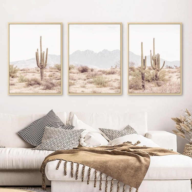 Sonoran Desert Landscape Wall Art Cactus Wall Art Decor Saguaro Cactus Pictures Wall Art Cactus Canvas Prints Cactus Artwork Cactus for Wall Cactus Painting for Home Room Decor 16x24x3 Inch FRAMED