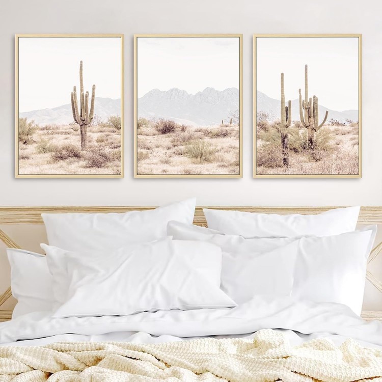 Sonoran Desert Landscape Wall Art Cactus Wall Art Decor Saguaro Cactus Pictures Wall Art Cactus Canvas Prints Cactus Artwork Cactus for Wall Cactus Painting for Home Room Decor 16x24x3 Inch FRAMED