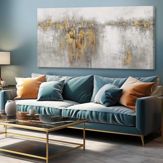 Home Wall Decor Grey Abstract Art Painting White and Gold Abstract Wall Art for Living Room Office Wall Picture for Men 24x 48 Bedroom Artwork