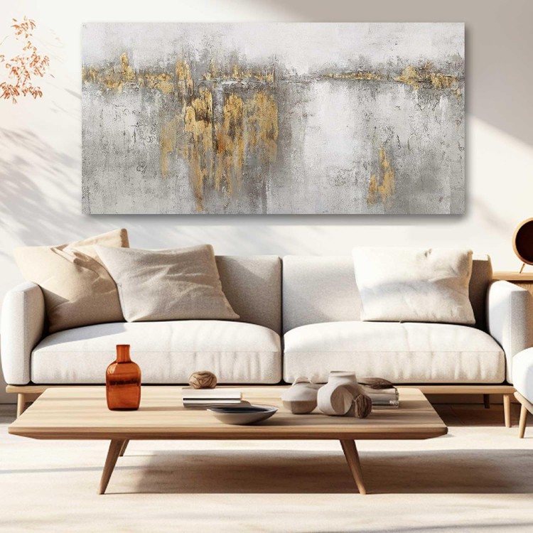 Home Wall Decor Grey Abstract Art Painting White and Gold Abstract Wall Art for Living Room Office Wall Picture for Men 24x 48 Bedroom Artwork