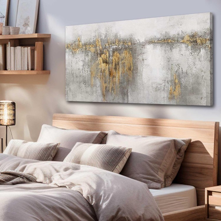 Home Wall Decor Grey Abstract Art Painting White and Gold Abstract Wall Art for Living Room Office Wall Picture for Men 24x 48 Bedroom Artwork