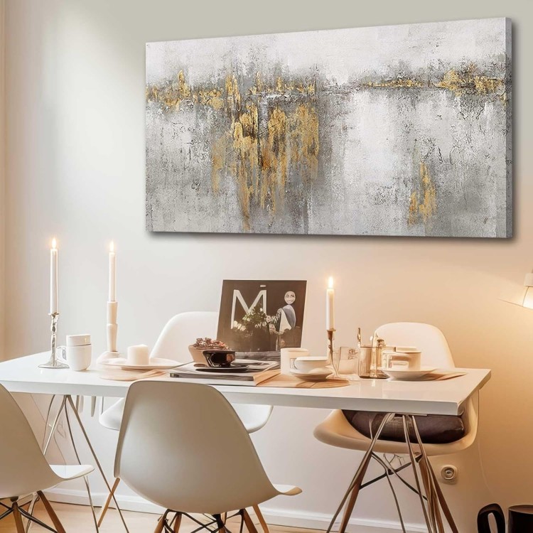 Home Wall Decor Grey Abstract Art Painting White and Gold Abstract Wall Art for Living Room Office Wall Picture for Men 24x 48 Bedroom Artwork