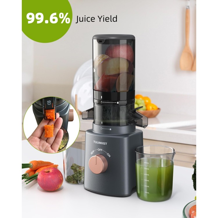 Cold Press Juicer with 8 Juice Bottles - Masticating Juicer Machines for Fruits and Veggies, 4.25 Large Feed Chute, Easy to Clean