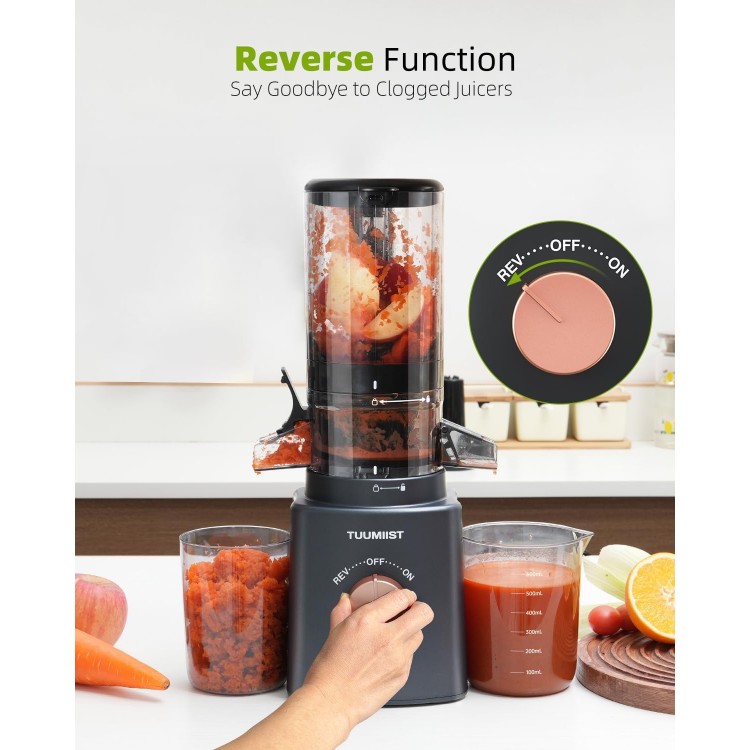 Cold Press Juicer with 8 Juice Bottles - Masticating Juicer Machines for Fruits and Veggies, 4.25 Large Feed Chute, Easy to Clean