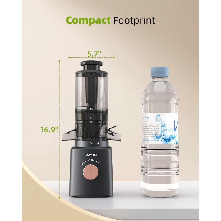 Juicer Machines, TUUMIIST Cold Press Juicer with 4.25'' Large Feed Chute Fit Whole Vegetable And Fruit, Masticating Juicer Easy To Clean, Baby-Safe Tritan Material